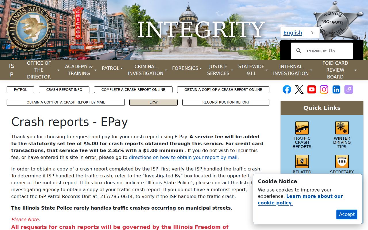 Illinois State Police crash report payment channel