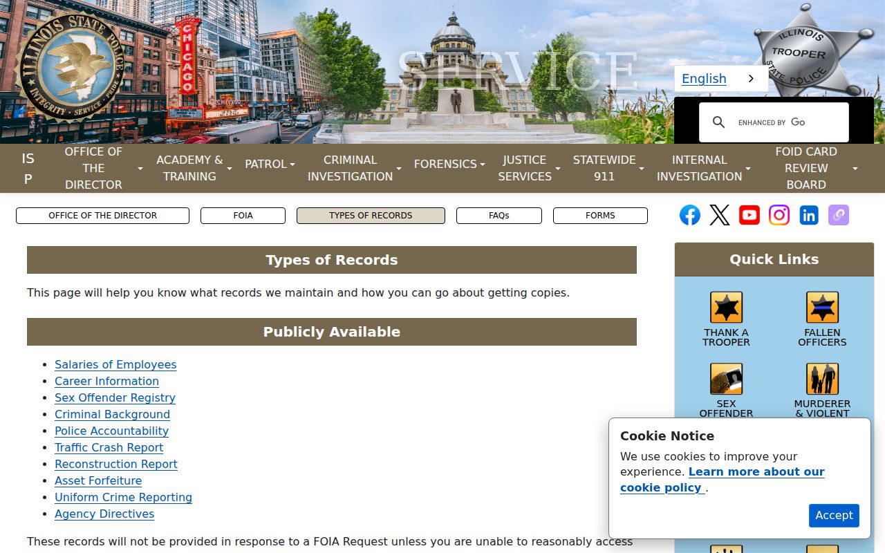Illinois State Police FOIA record categories page