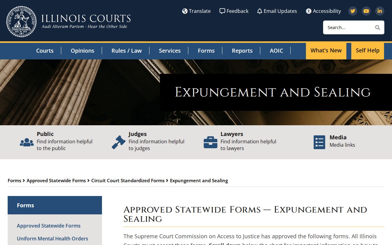 Illinois statewide expungement and sealing forms page