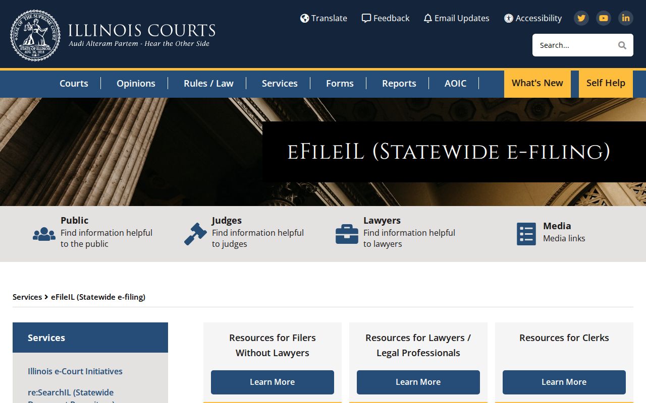 Illinois Courts eFileIL and re:SearchIL guidance page