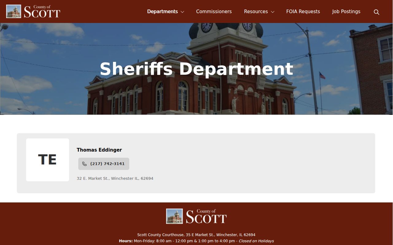 Scott County Illinois Sheriff's Office information page