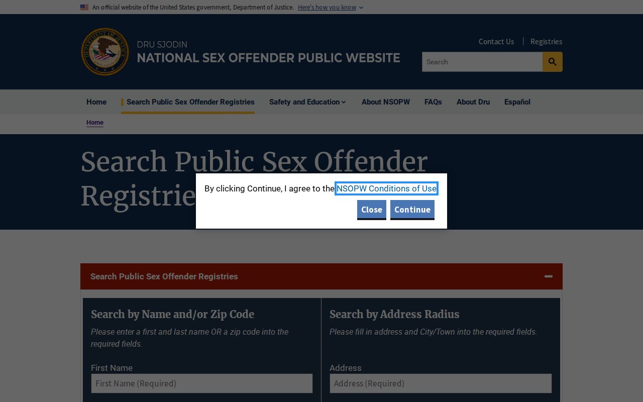 National Sex Offender Public Website cross-state search for Scott County users