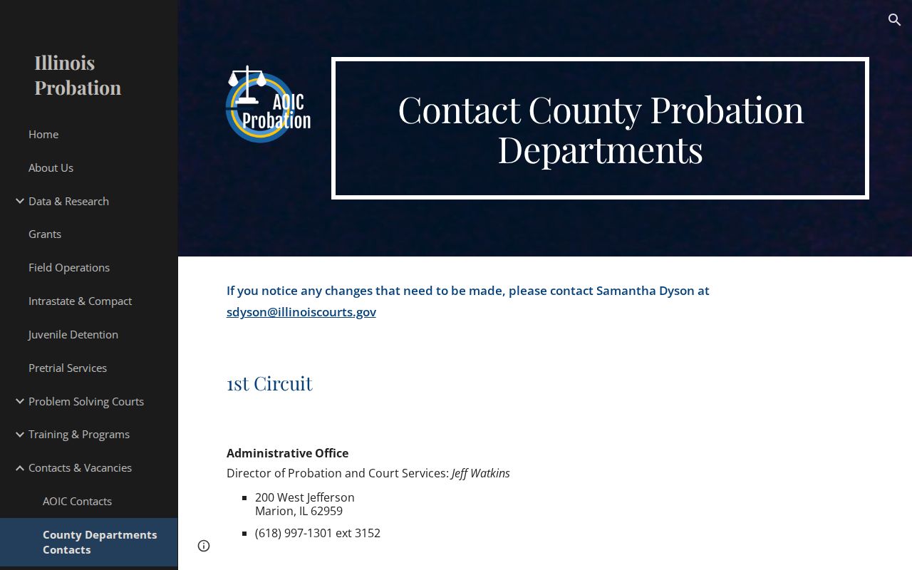 Illinois Courts county probation contact directory serving Winchester