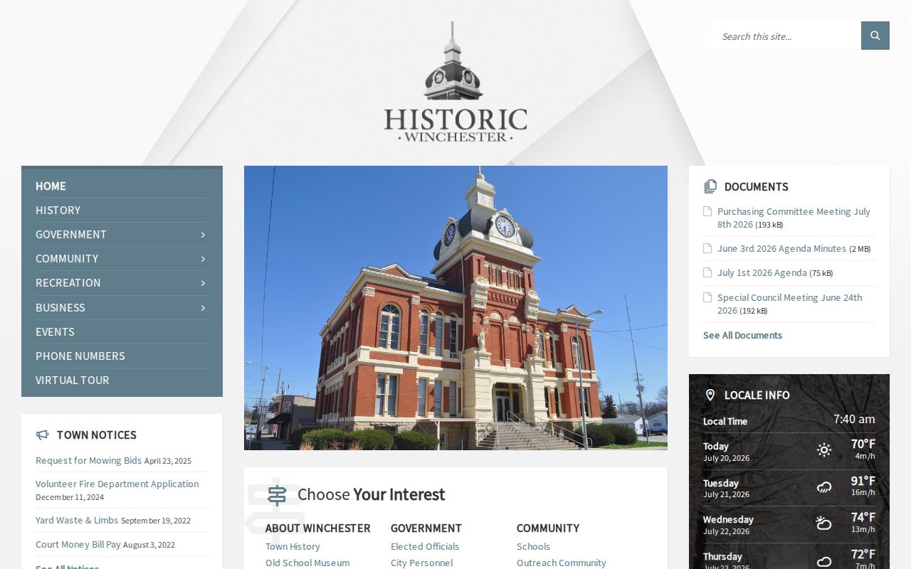 Official City of Winchester municipal homepage